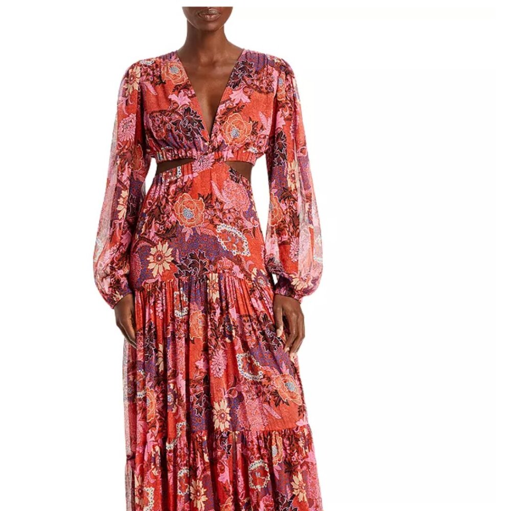 A.L.C. Isabelle Silk Floral Maxi Dress NWT, Long Sleeves, Cutout Midriff Size 12 - Picture 2 of 9